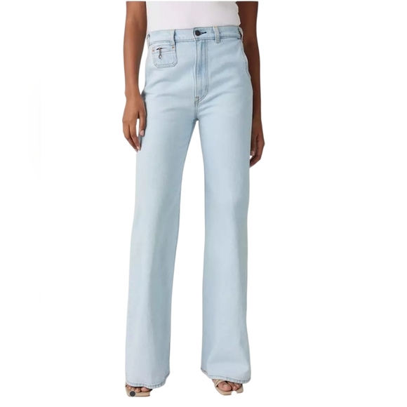 Levis Premium Ribcage Bell Jeans Blue super high rise Wide Leg Flare New - Picture 2 of 16